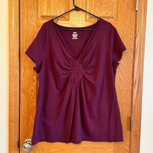 Mossimo Women's Plus Size 24W/26W Magenta Purple Short Sleeve V-Neck Tee
